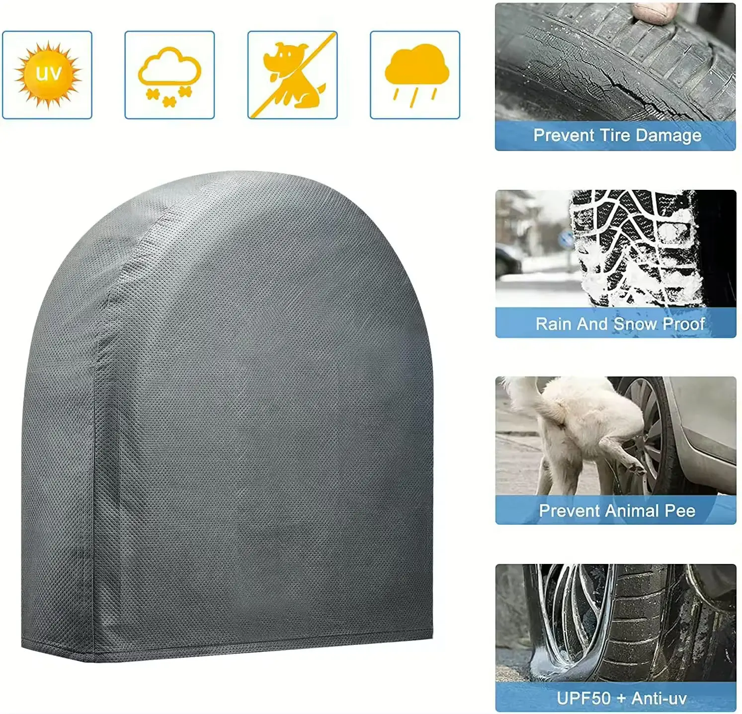 Waterproof UV Resistant Polyester Car Tire Covers, Dustproof Anti-Sun Wheel Protector Covers for RV SUV Trailer Spare Tires