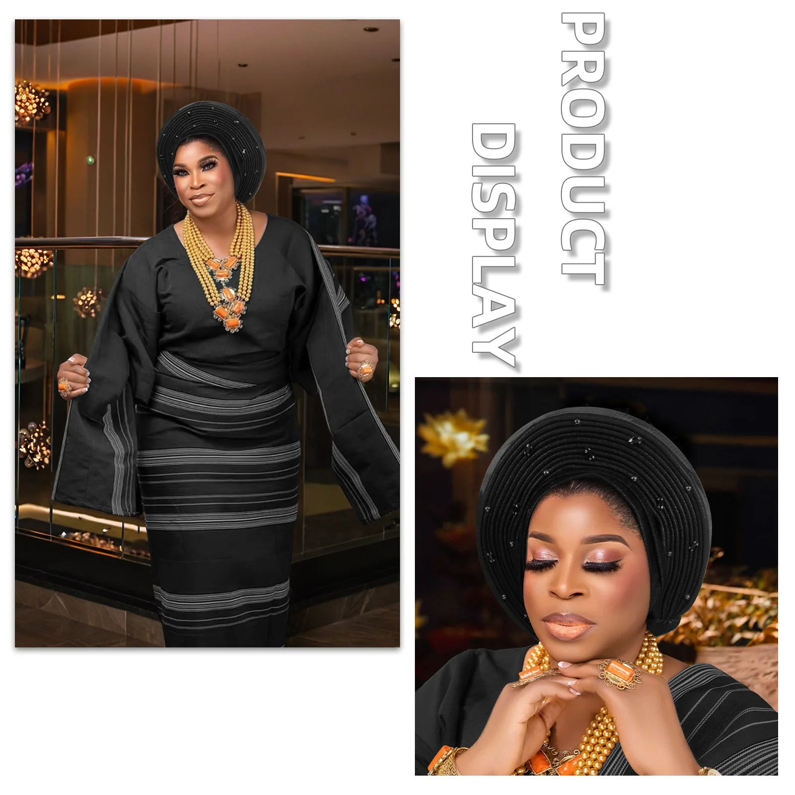 

African Autogele Women's Turban Cap Nigeria Wedding Gele Ready to Wear Headtie with Diamonds Party Headwear Female Head Wraps