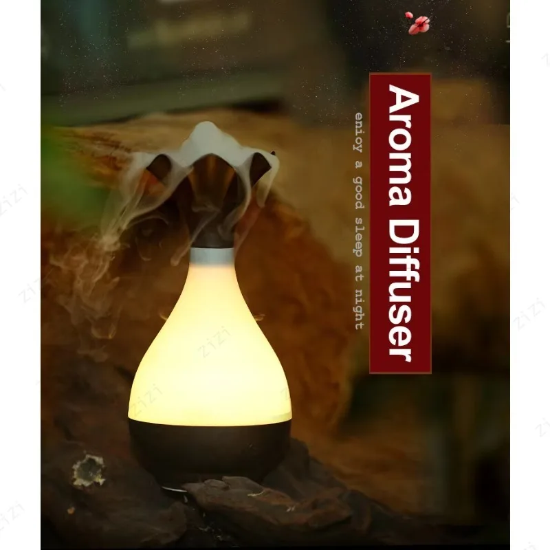 Retro Vase Shaped Humidifying Aromatherapy Machine USB Home Wood Grain Desktop Small Night Light Silent Aromatherapy Machine