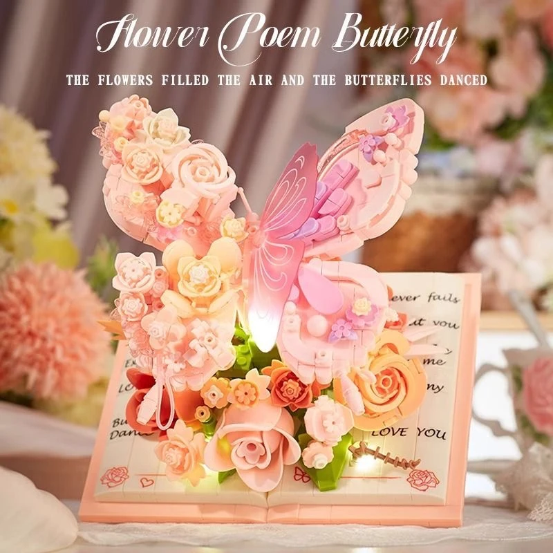 

Romantic Butterfly Bouquet Building Bricks Toys for Girls Gift Idea Rose Flower Dance DIY Mini Building Block Model Ornaments