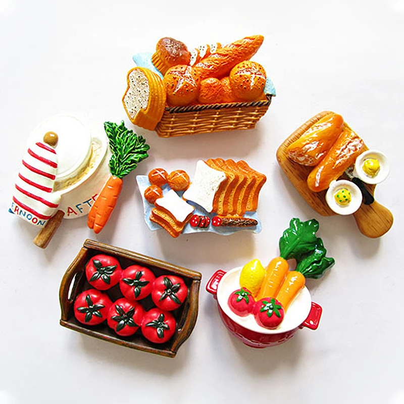 Japanes 3d Resin Simulation Food Refrigerator Magnetic Bread Vegetable Tomato Chopping Board Refrigerator stickers Kitchen Decor