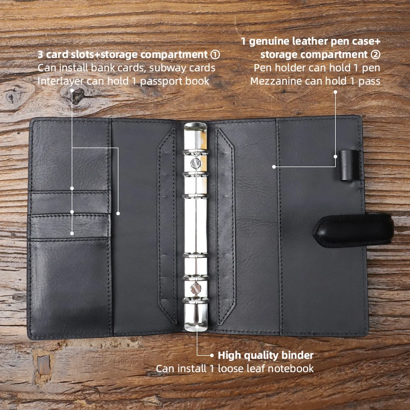 Carnet de notes en cuir véritable, cahier de licence de budget personnel, classeur d\'agenda, agenda, couverture en papier, papeterie scolaire,