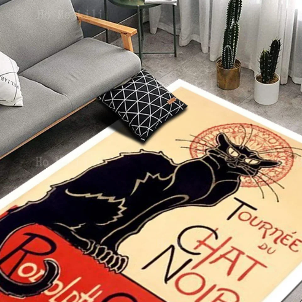 Cheshire Rug Portrait Black Cat Journey It Sees People So It Is Alert Non Slip Flannel Carpet By Ho MeLili For Home Decoration