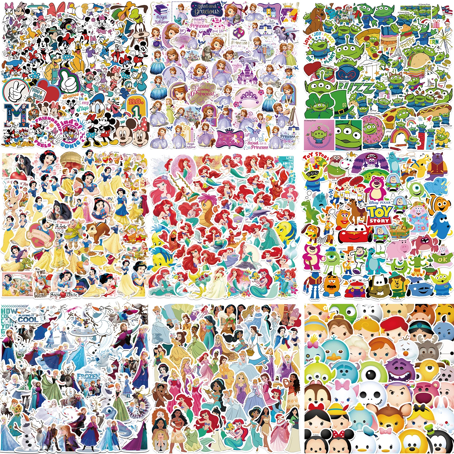 50 قطعة من ملصقات مزيج ديزني اللطيفة الكرتونية اللطيفة غرزة ميكي الأميرة من الفينيل للكمبيوتر المحمول والأمتعة ولوح التزلج المقاوم للماء للفتيات من مادة PVC