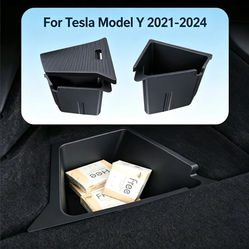 For Tesla ModelY 2021-2024 Car Trunk Side Storage Box Cover Plate Organizer Car Trunk Side Storage Box Auto Interior Accessories
