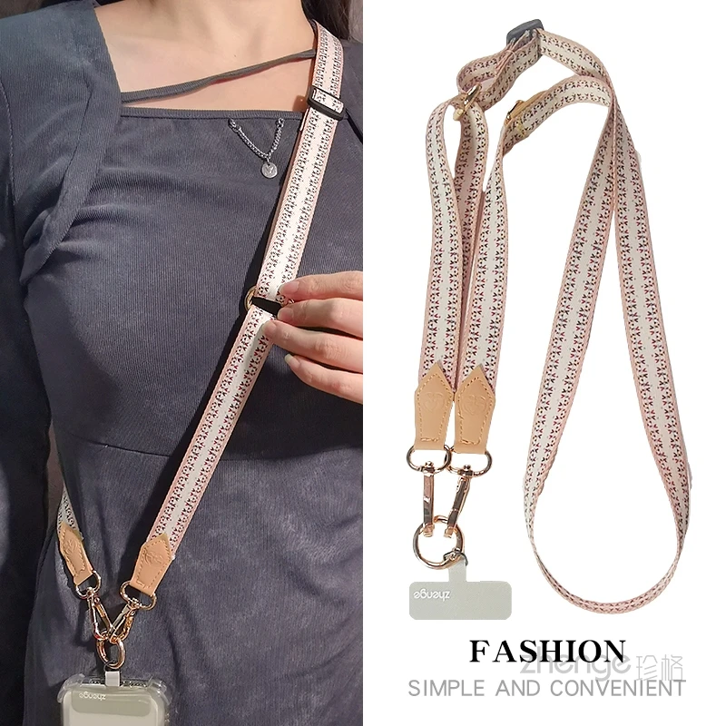 3 in 1 Printed Ribbon Phone Lanyard Adjustable Crossbody Neck Wrist Detachable Clear Tab