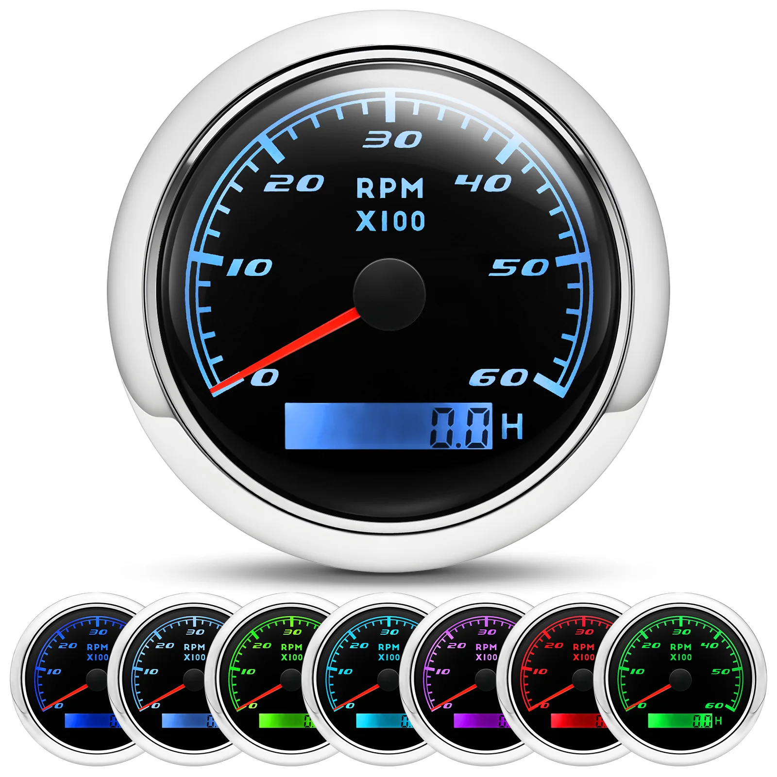 85mm Universal Tachometer With LCD Hour Meter For 12V 24V Car Marine Boat Tacho Gauge 0-6000rpm 0-8000rpm 7 Colors Backlight