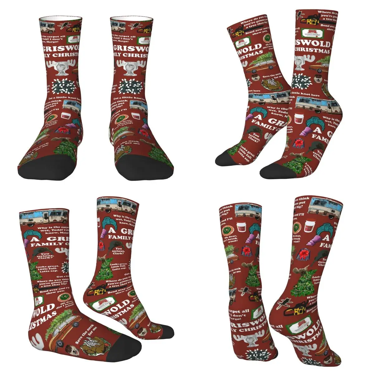 

Vintage Red Christmas Vacation Griswold Family Christmas Socks Harajuku Sweat Absorbing Stockings All Season Long Socks Unisex