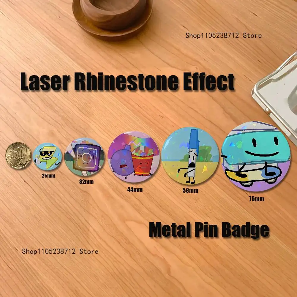 Bfdi B-Battle For D-Dream Islands Laser reflective round badges pins bag clothing decorations collectibles gifts for friends