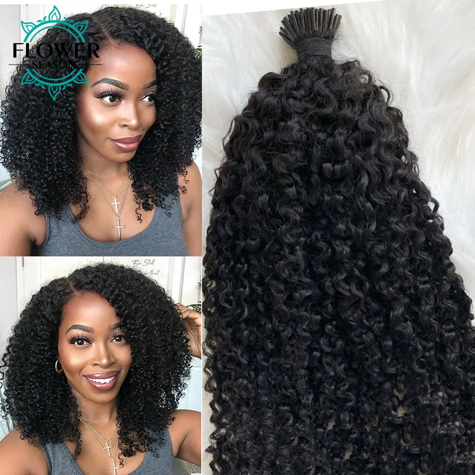 3C Afro Kinky Curly I Tip Hair Extensions Mongolian Kinky Curly itip Hair 100% Real Human Hair Microlink Hair Full End 100Pcs