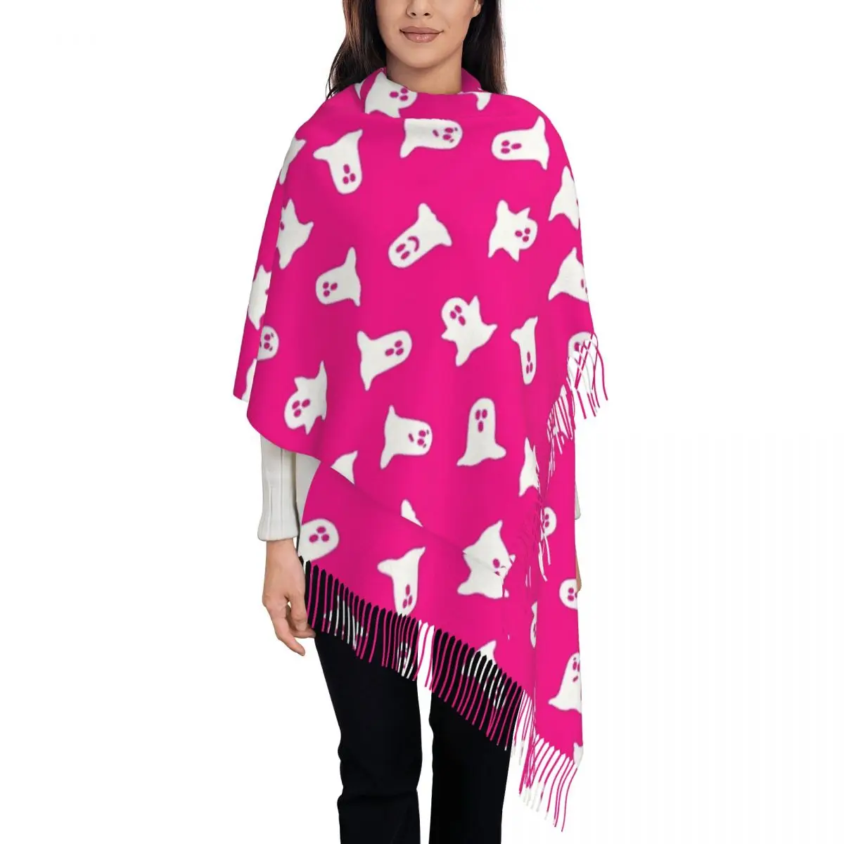 Pink Ghosts Halloween Shawl Wrap for Women Winter Large Long Scarf Neckerchief Shawl Scarves