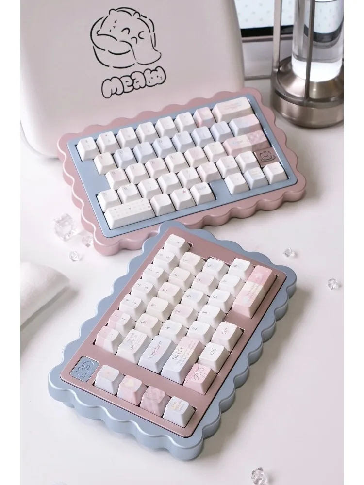 Custom Soda Biscuit Split Keyboard CNC Aluminum Tri Mode Wireless Bluetooth Keyboard Kit Hotswap Metal Ergonomic Mechanical Gift