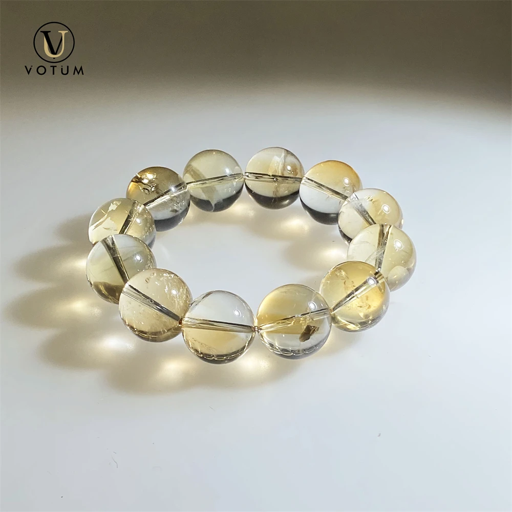 Votum 16mm Large Size Natural Citrine Beaded Bracelet for Unisex Spiritual Money Attract Crystal Healing Stone Bracelets Jewelry