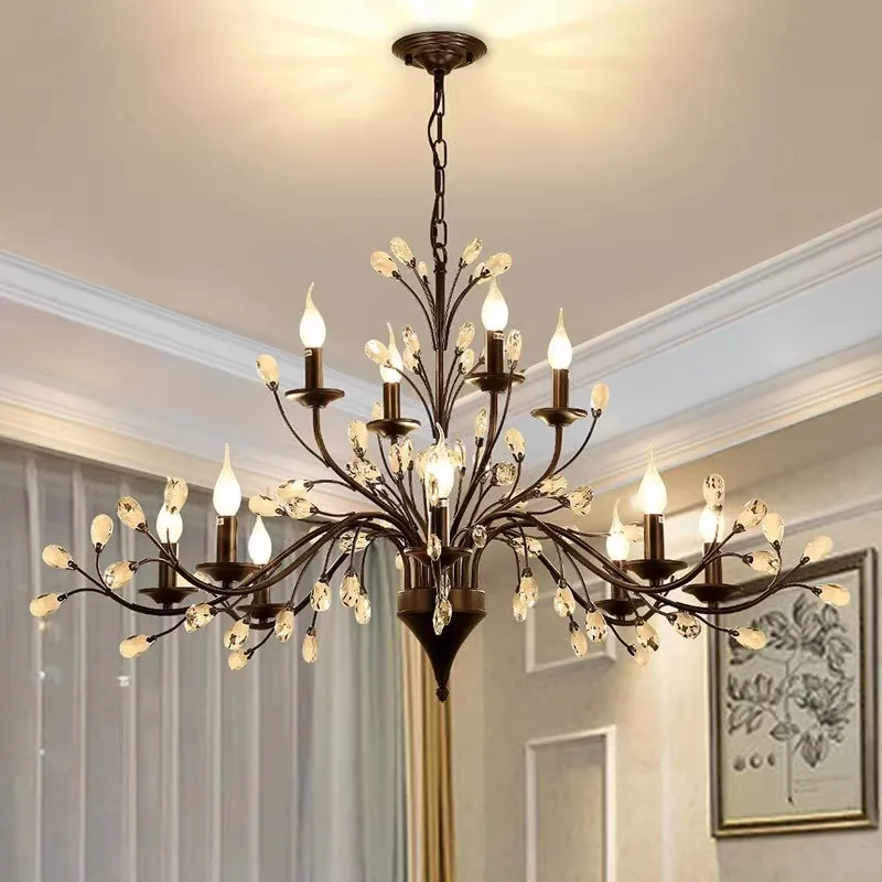 

American Candle Crystal Pendant Light Villa Bedroom LED Chandelier Creative Living Dining Room Home Decor lighting fixtures