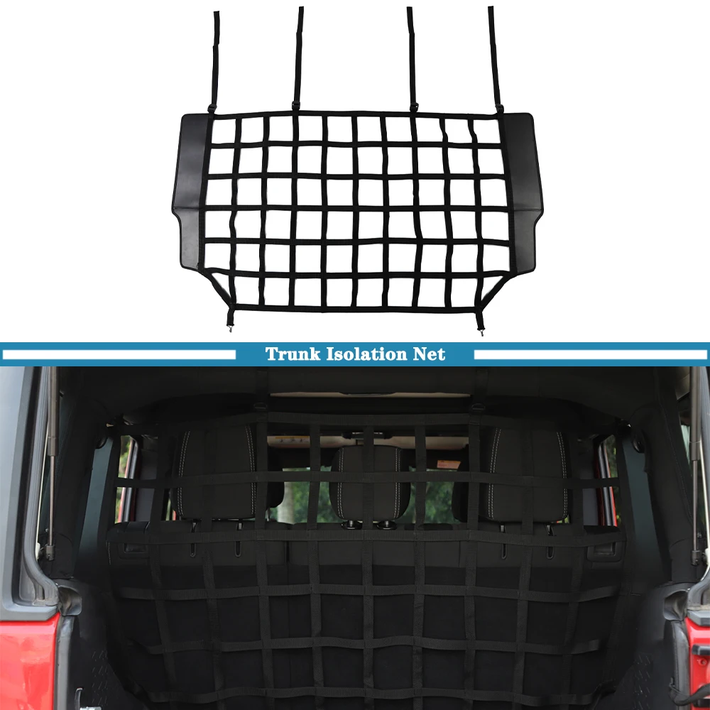 Car Trunk Cargo Isolation Network Pet Safety Mesh 4Door for Jeep Wrangler JK JL Gladiator JT 2007-2023 Interior Accessory Black