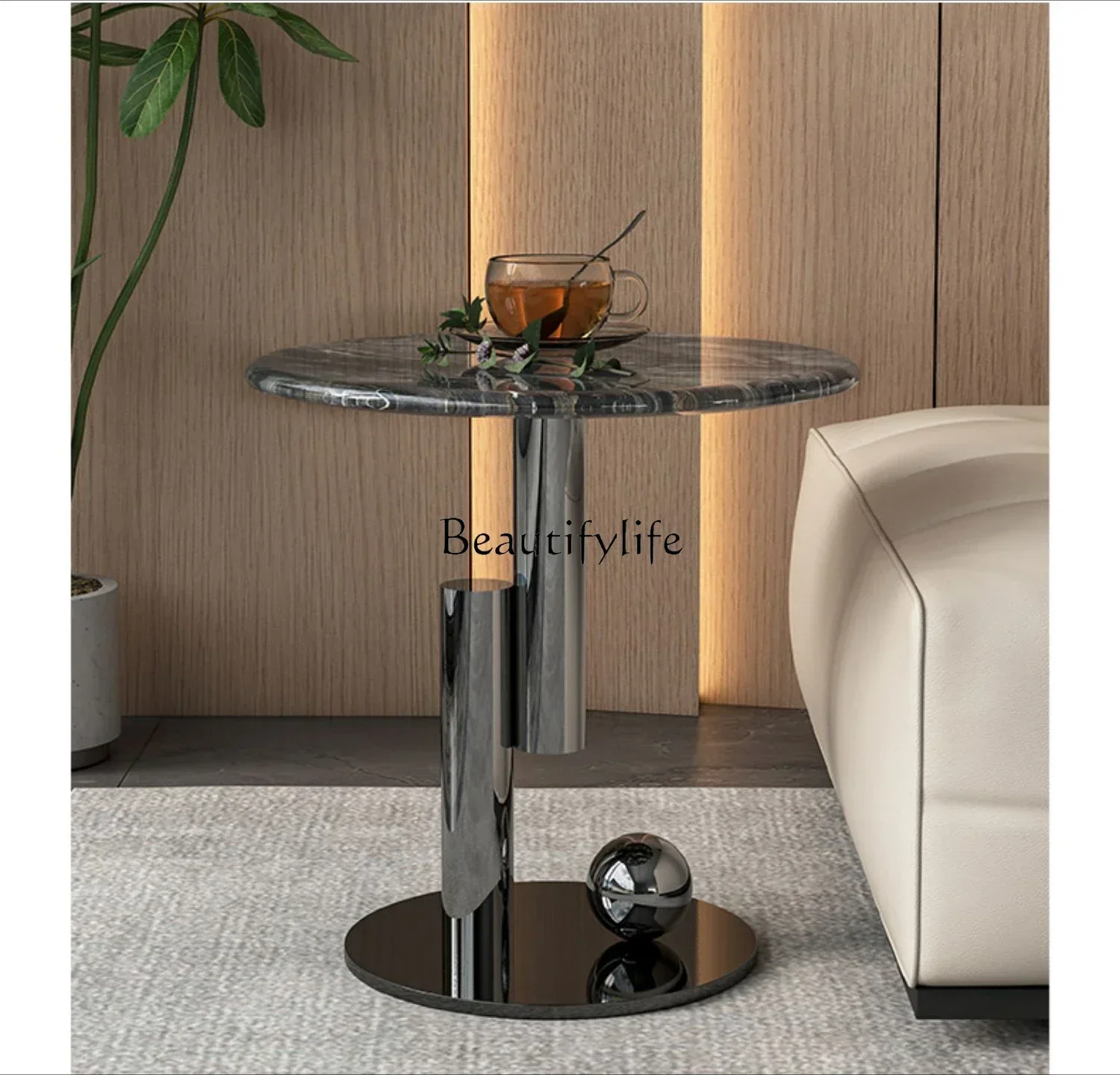 A  Natural luxury stone edge table Modern simple light luxury high-end coffee table creative round table