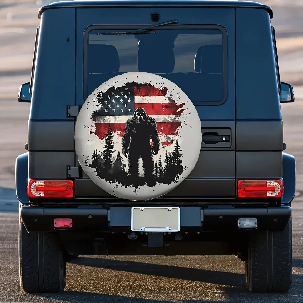 Bigfoot American Flag Tire Cover Polyester Waterproof SUV Jeep Truck Spare Wheel Protector