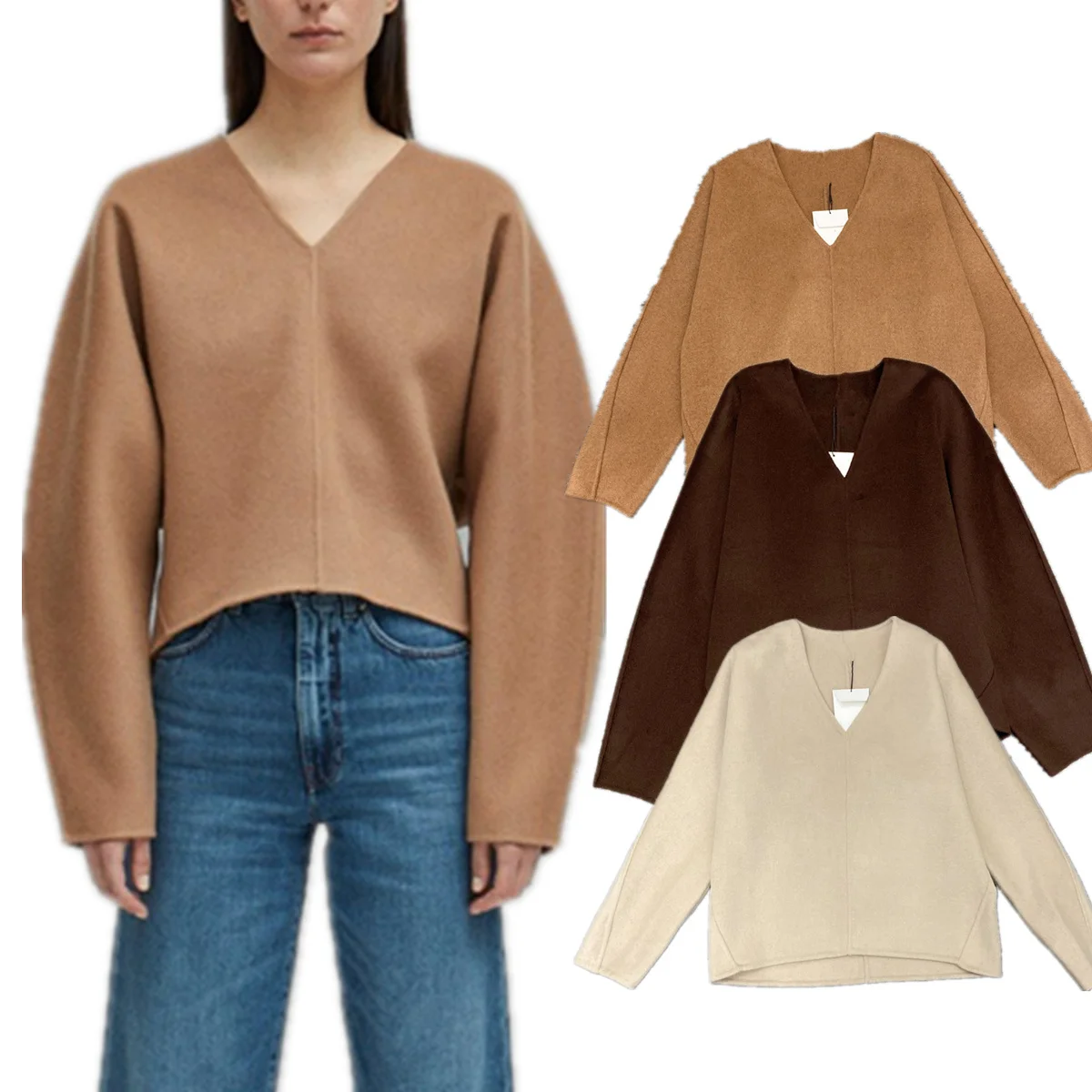 

Dave&Di Winter 90% Wool+10% Cashmere Pullover Jacket Top Loose Long Sleeved Double-sided Women's Jacket Woman Clothes Tops