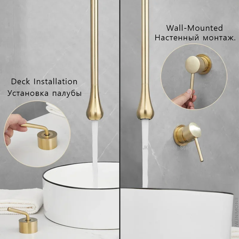 Brushed Gold Bathroom Faucet Ceiling Design Basin Faucets Brass Mixer Hot Cold Water Tap Washbasin Sink Faucet Hotel Custom Taps