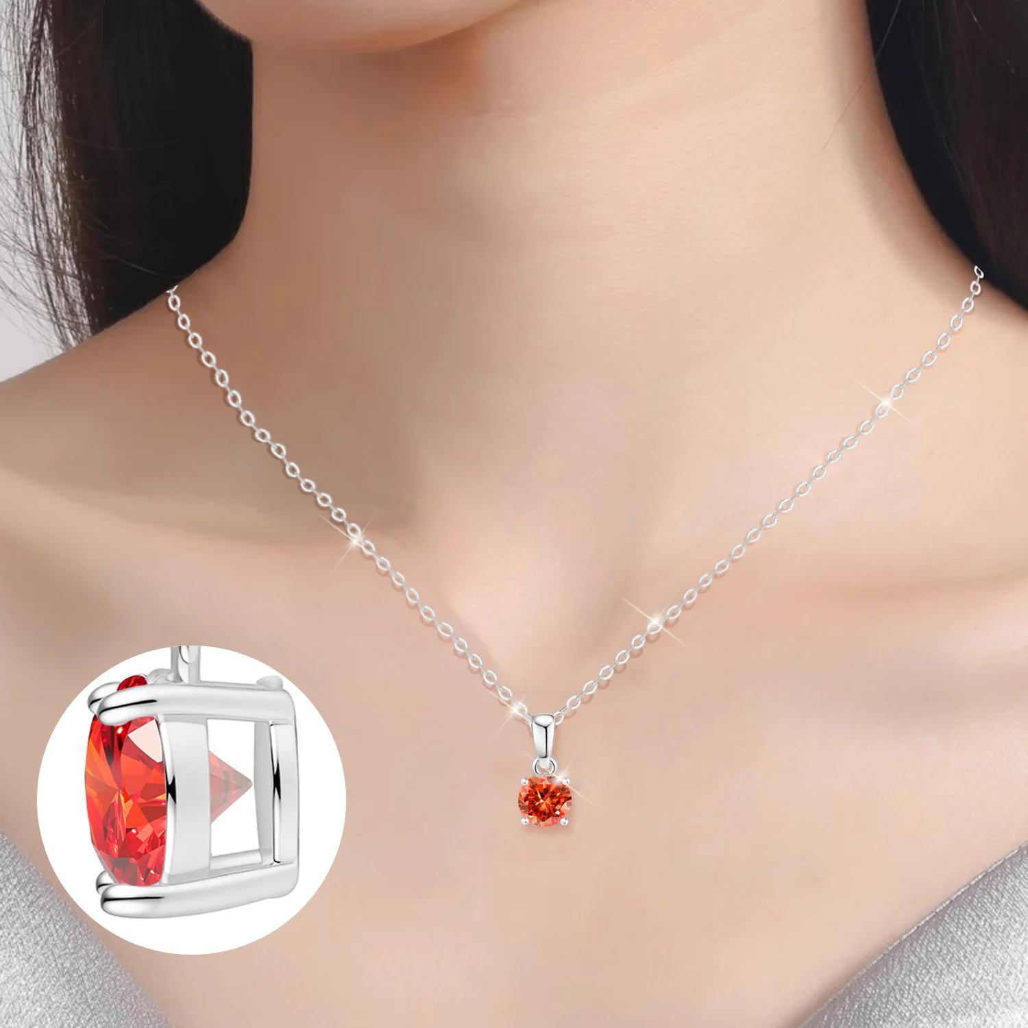

LAMVOICE valentine’s day, gift for daughter, S925 sterling silver necklace, Jewelry for women, 1 carat zirconia necklace
