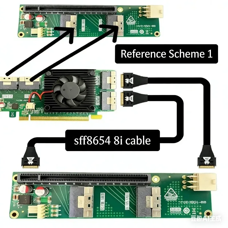 Expansion Card PLX8749 4 SFF8654 X8 Interfaces Full/Half Height Baffle Support up to 8 NVMe Hard Drives