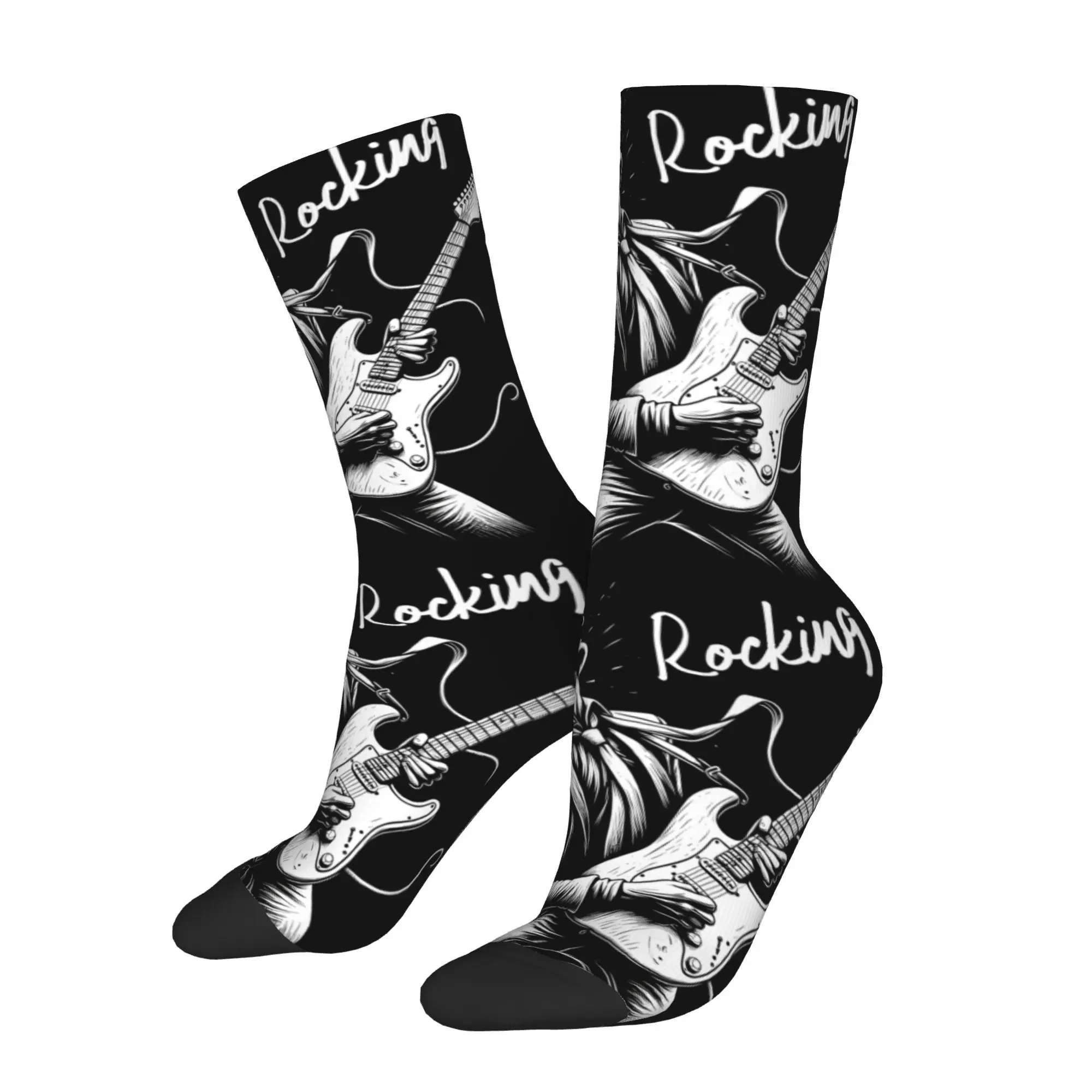 

Funny Crazy Sock for Men Electric Guitar Solo Ecstasy Harajuku Krautrock Rock Band Pattern Printed Crew Sock Novelty Gift
