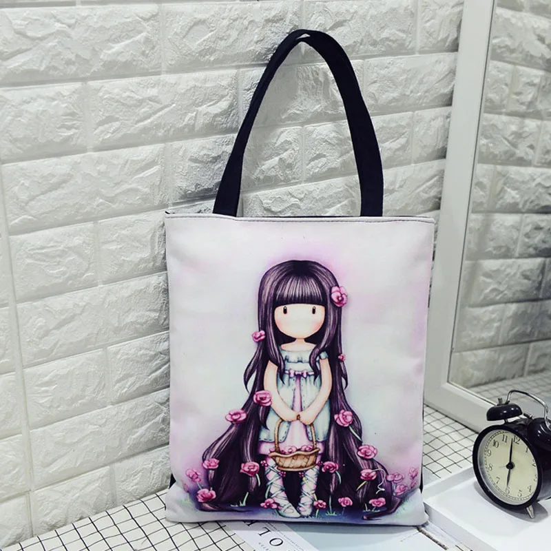 Fashion Cartoon Printing Women\'s Casual Tote High Quality Durable Fabric Shoulder Bag Girls Lovely Shopping School Bag Handbag