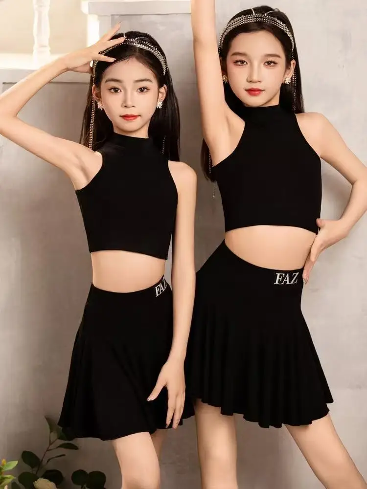 

Girls' tennis dress Latin dance practice performance training outfit training suit children's blouses+pant two-piece dance suits