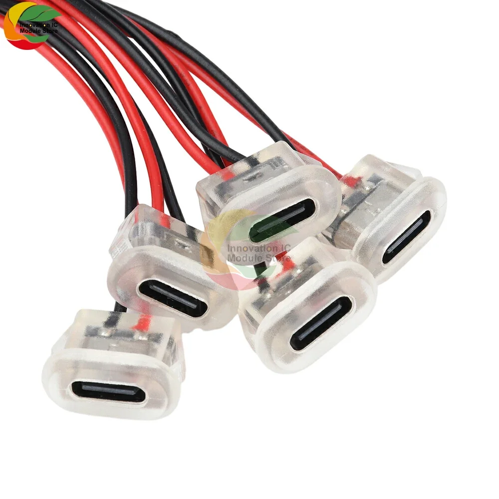 

[5PCS] 2Pin USB Type C Input Type Charging Receptacle Molded Straight Female Chassis Connector Waterproof USB-C Power Por