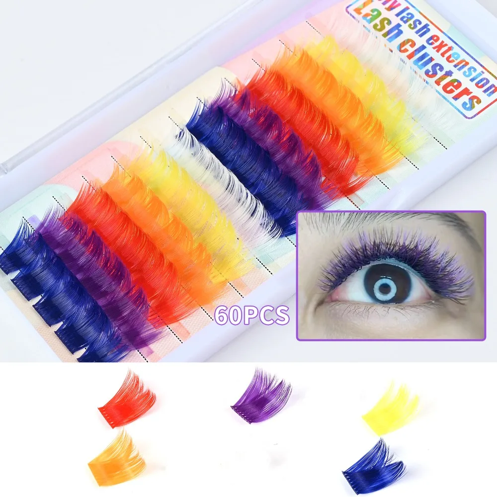 

60pcs Mix Color Wispy Spikes Manga Lashes Curl Skin-Friendly Individual False Eyelashes Make Up Natural DIY Cluster Lashes Party