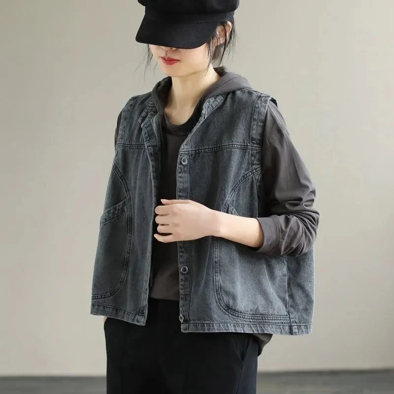 

ort Svel джинсовая спецодежда с воротником-джатом и застежкой на одной пуговице, однотонный женский жилет для поездок на работу, верхняя одежда