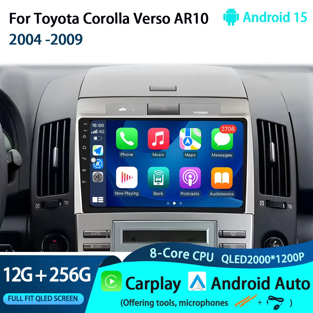 

Car Radio Carplay For Toyota Corolla Verso AR10 2004 -2009 Navigation GPS Android Auto Multimedia Player Stereo 4G Wifi No 2din