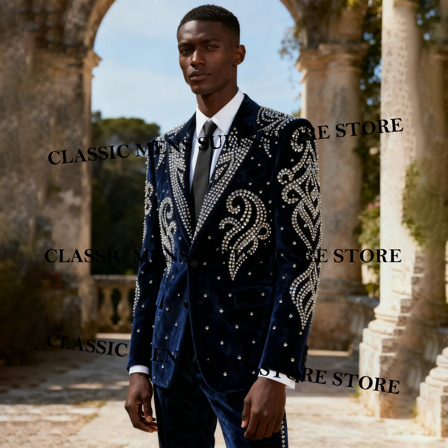 

Мужской костюм с блестящими драгоценными камнями и бриллиантами, свадебные смокинги, комплекты из 2 предметов, однобортные мужские пиджаки для жениха, приталенные, Ropa hombre, по индивидуальному заказу