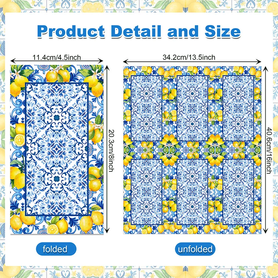 20pcs Lemon Blue Floral Pattern Disposable Paper Napkins Decoupage Tissue For DIY Crafts Birthday Wedding Table Decor