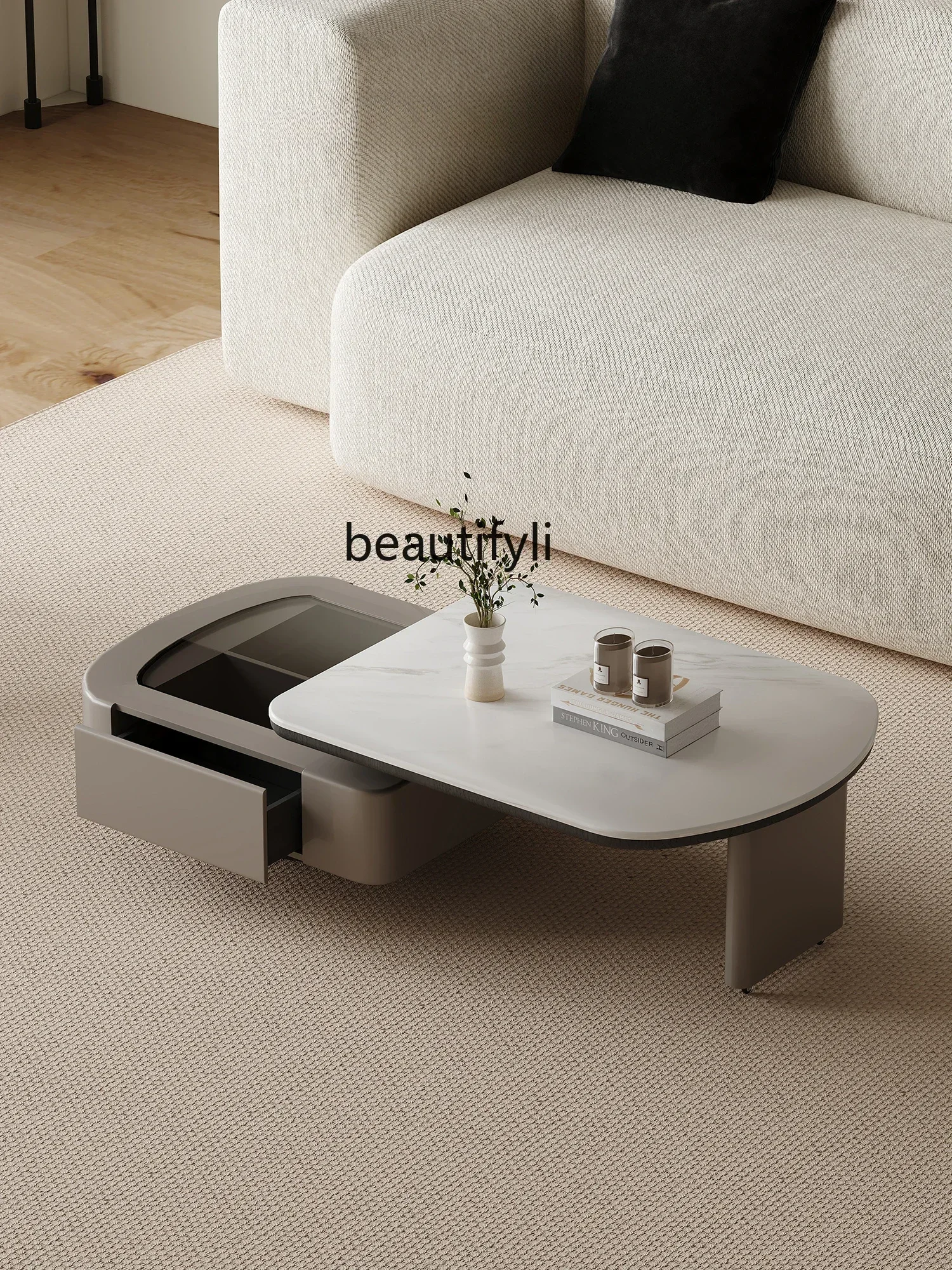 Silent Style Microlite Rotating Coffee Table Living Room Italian Minimalist Special-Shaped High Sense