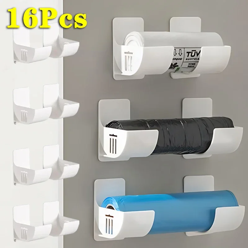 Wall Mounted Organizer No Hole Storage Tray Kitchen Shelf Cling Film Trash Bag Organizer Cabinet Refrigerator Side Storage Shelf