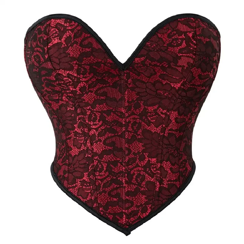 

Sexy Lingerie Victorian Corset Bustier Crop Tops for Women Plus Size Flower Overbust Lace Up Vintage Costume Red Blue