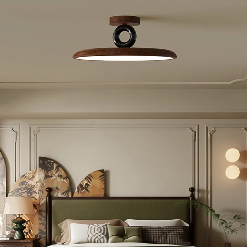 

Modern Medieval Walnut Wood Grain Bedroom Lighting Minimalist Lamp Decoration Retro Eye Protection Ceiling Light