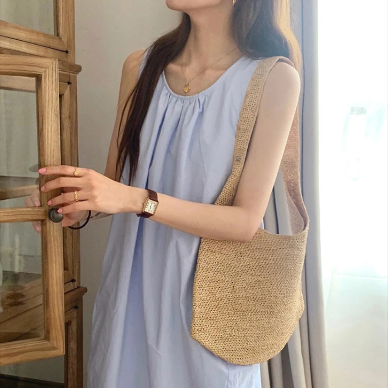 فستان نسائي صيفي 2025 أنيق من القطن 100% فستان غير رسمي بدون أكمام بأشرطة خلفية لقضاء العطلات على الشاطئ فستان الشمس للحفلات