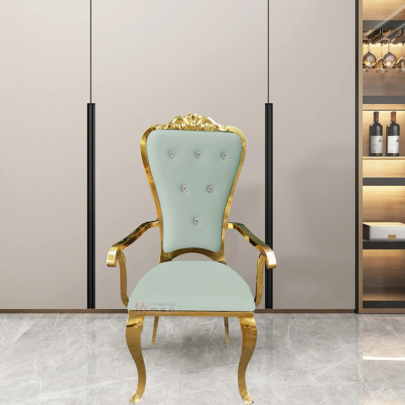 

Stainless steel leather dining modern high-end home arm leisure talks with armrest master chair.