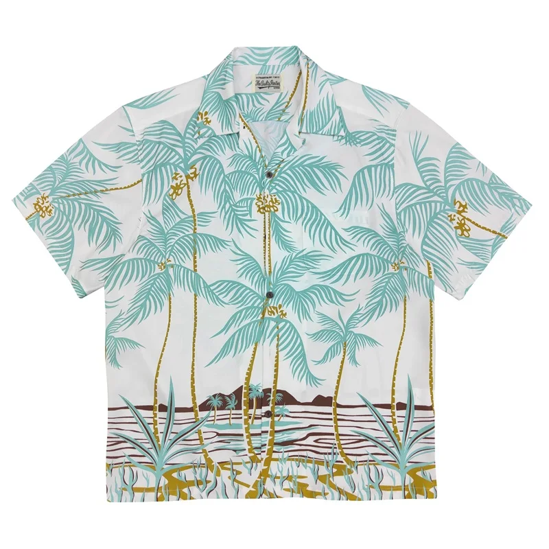 Camisa de manga corta para hombre y mujer, camisa Retro con estampado completo de coco WACKO MARIA, cuello cubano, Verano