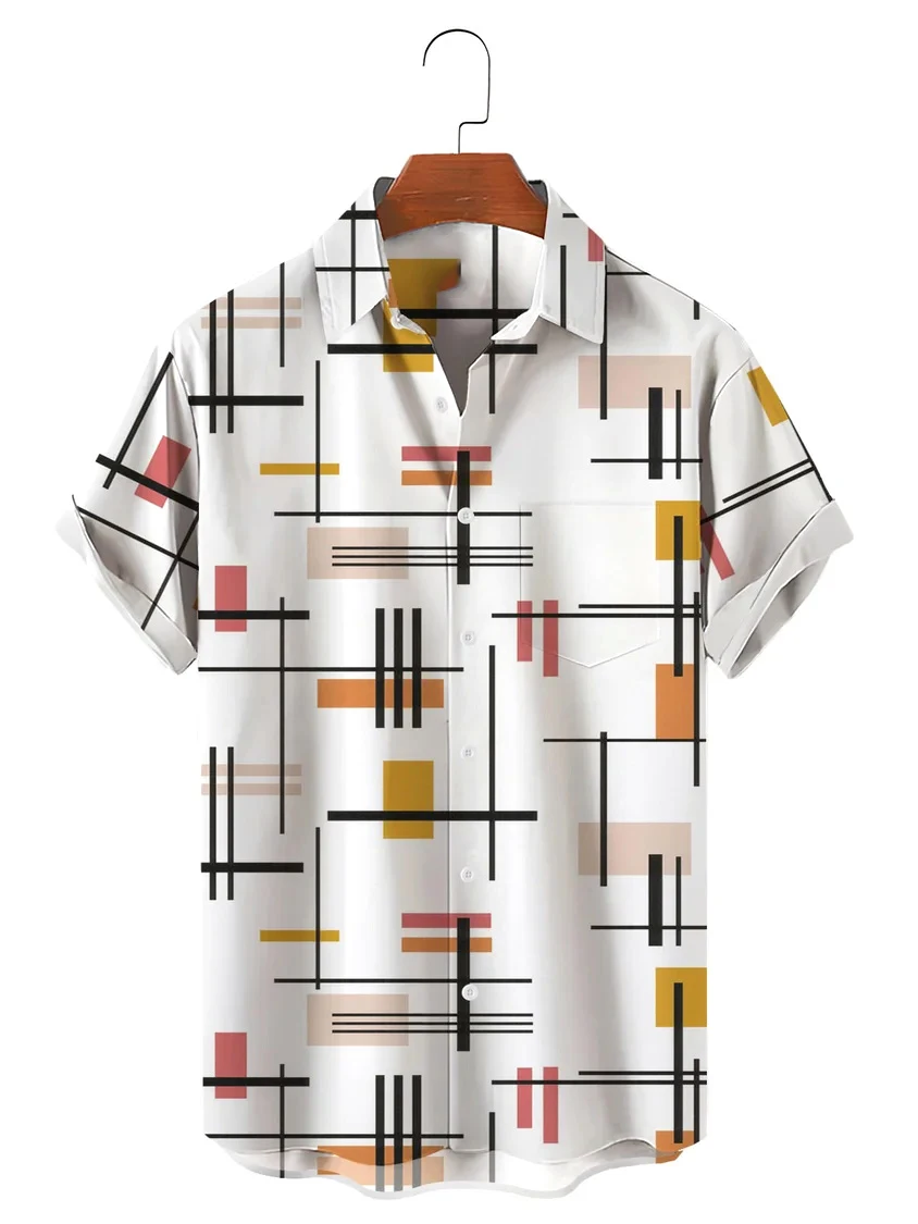 Hawaiian Shirt For Men Summer Beach Vintage Stripe Pattern Y2kStreetwear T-Shirt Short Sleeve Oversized 5XL Clothes