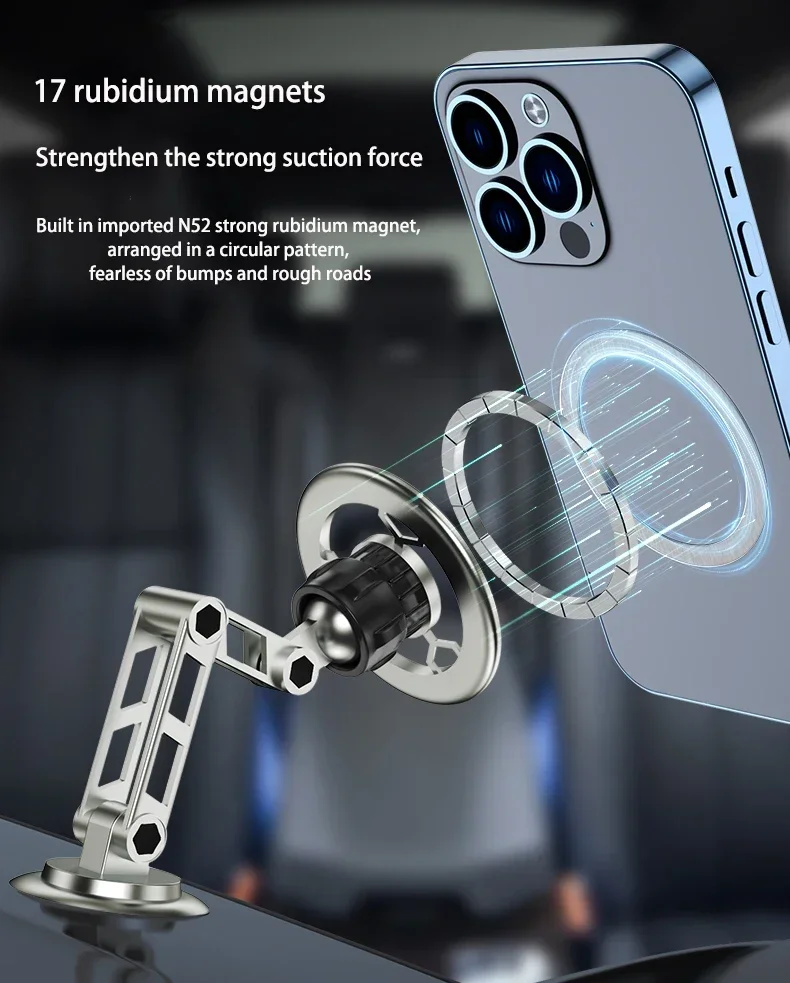 360 Rotation Foldable Magsafe Magnetic Car Phone Holder Auto Dashboard Windshield GPS Navigation Car Bracket Zinc Alloy Stand