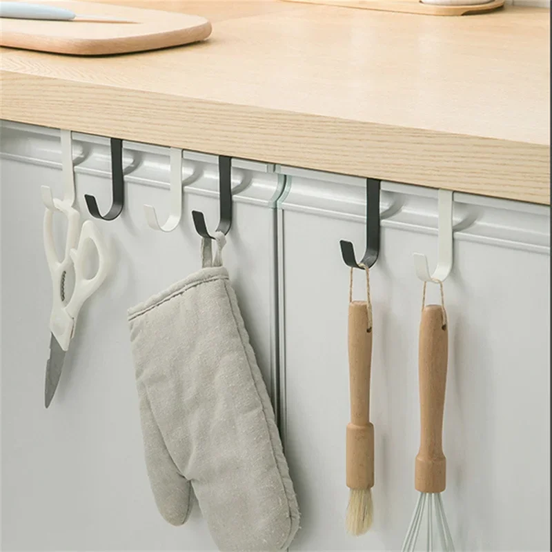 2pcs S-Shaped Metal Hook Cabinet Door Hanging Rack Gadgets Holders  Kitchen Utensils Storage Organizer Bathroom Accessori