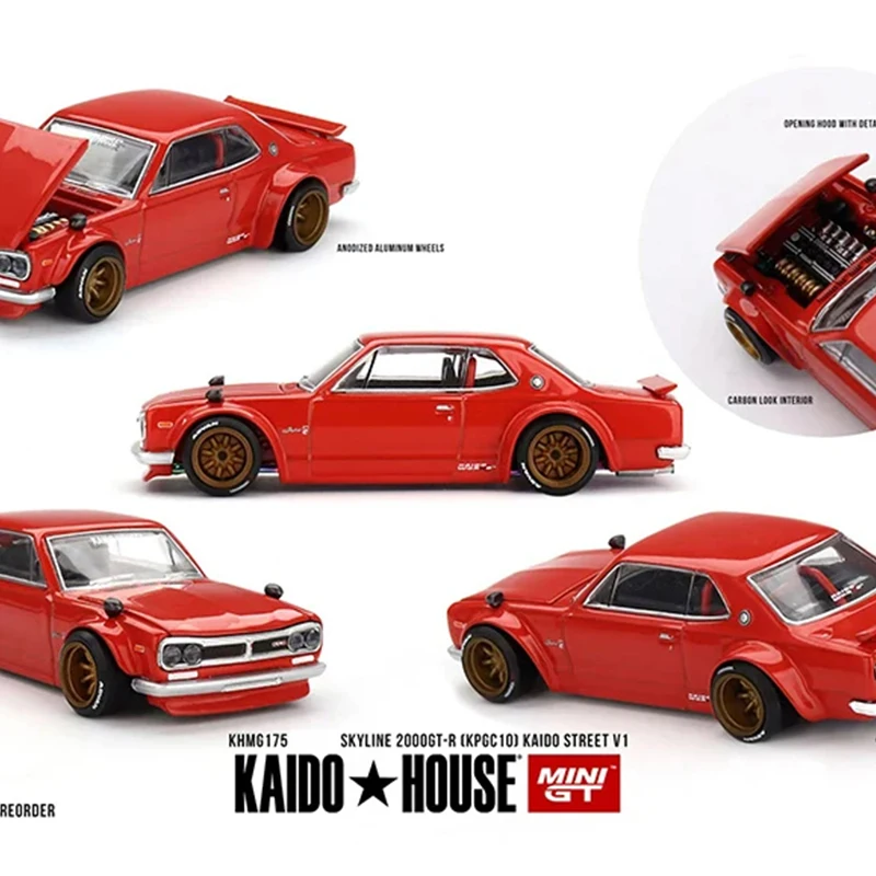 PreSale MINIGT KHMG 175 1:64 Skyline 2000 GTR KPGC10 Street V1 Openable Hood Diecast Car Model Kaido House