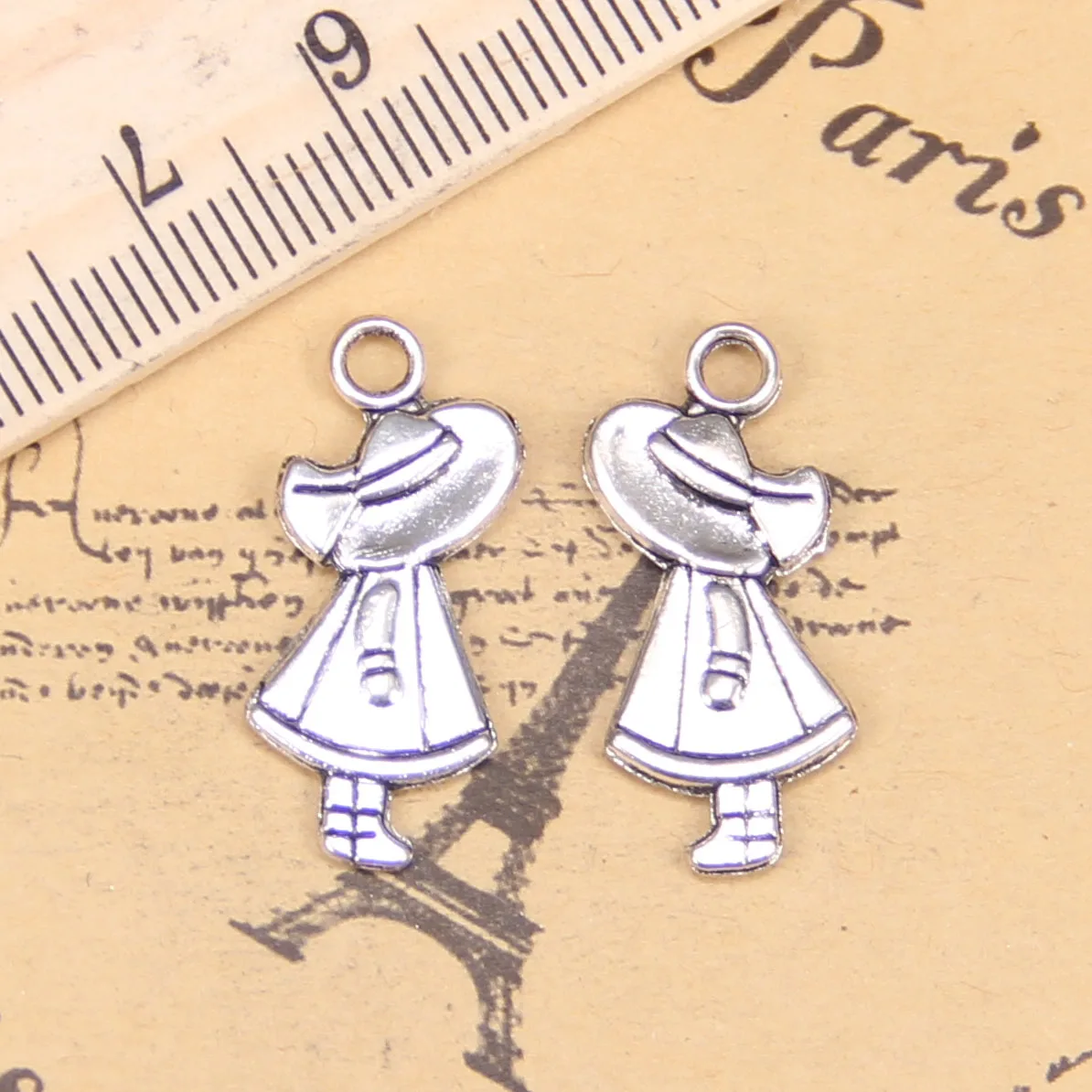 62pcs Jewelry Charms girl hat 12x24mm Antique Silver Plated Pendants Making DIY Handmade Tibetan Silver Jewelry