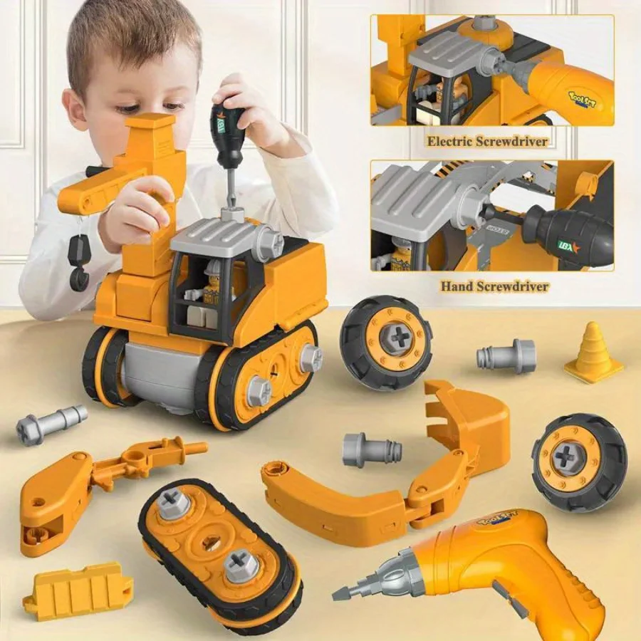 

Disassembly and Assembly 4-in-1 Deformation Scene Engineering Vehicle Model Storage Sliding Track Excavator Crane Toy