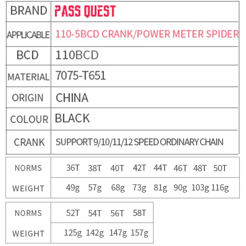 PASS QUEST 110 bcd chainring 5 bolt for SRAM 3550 APEX RED Road Bike plates Narrow Wide 5 screws monoplate chain ring