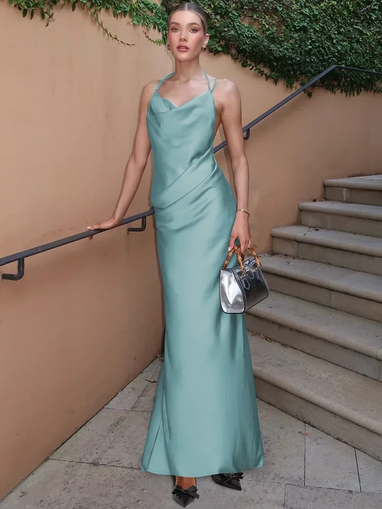 السباغيتي حزام عارية الذراعين مثير فستان ماكسي المرأة ثوب موضة الصلبة أكمام Bodycon مساء نادي فستان طويل أنيق