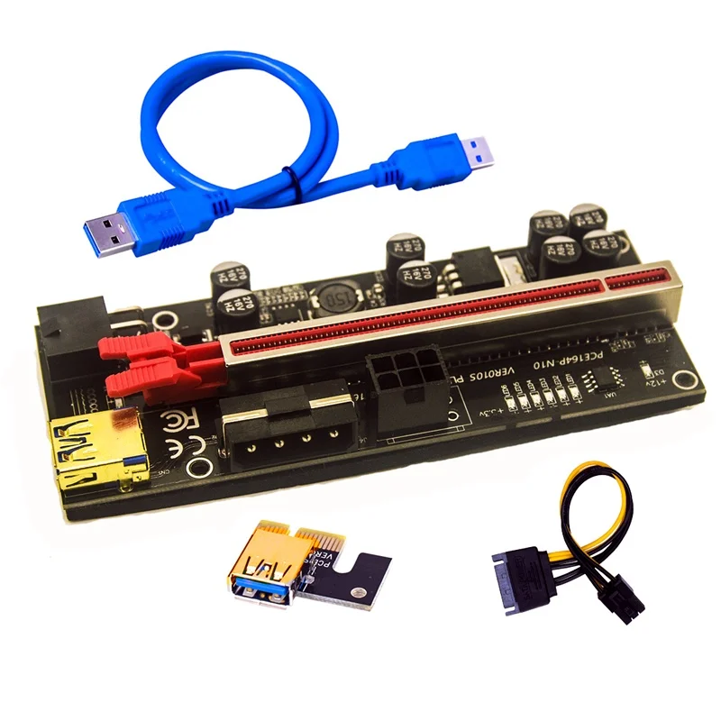 6 LED Riser VER 010S PCI-E PCIE Riser For Video Card PCI Express Adapter Molex 6Pin SATA